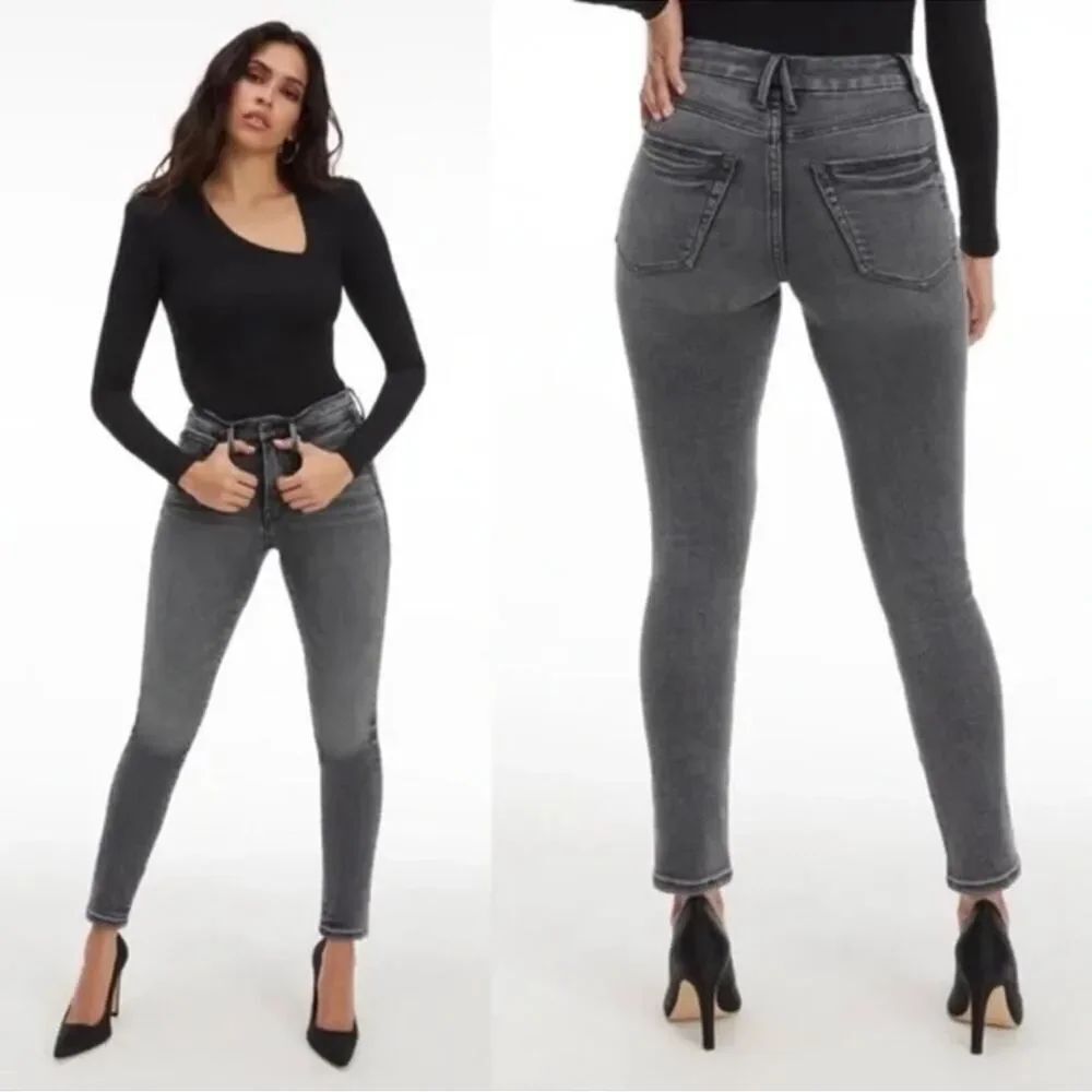 GOOD AMERICAN Good Legs Stovepipe Cigarette Denim Jeans in Black214 Size 2